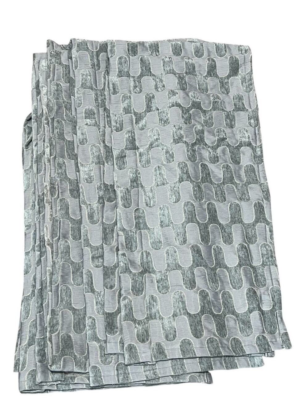 Custom 6 Valance Geometric Design Textured Jacquard Plush Velvet Slate Blue 55"